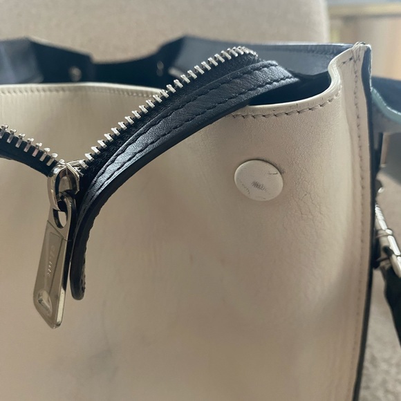 Authentic medium calfskin Celine Trapèze in black, white and pale blue - Picture 13 of 13